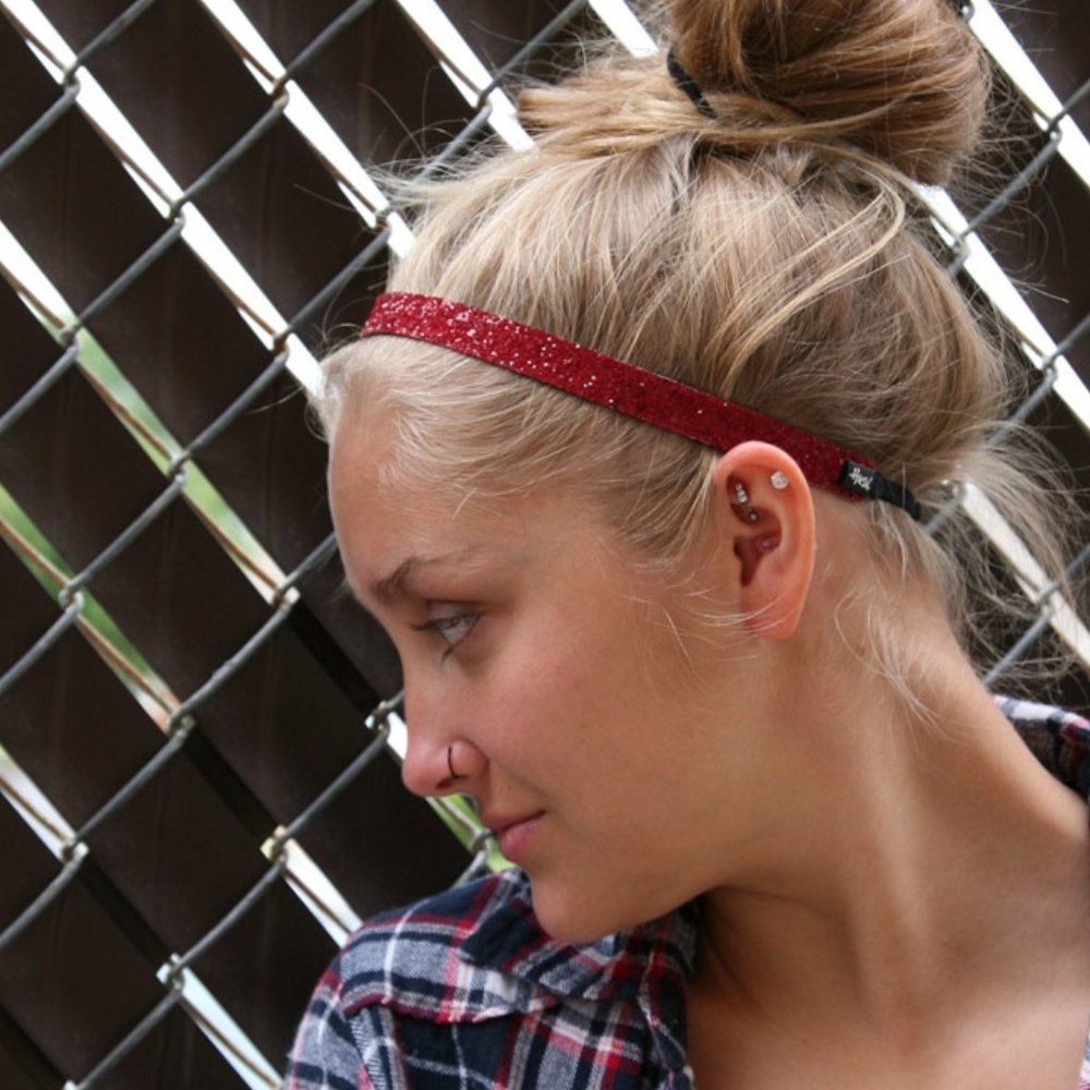 Hipsy Ruby Red Adjustable & No Slip Skinny Bling Glitter Hair Headband